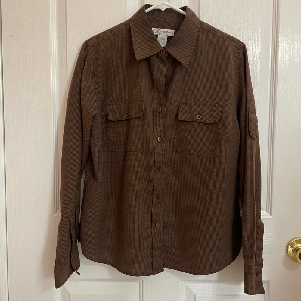 Dress Barn Brown/Black Mini Checkered Shirt Size M